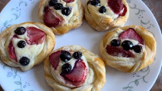 CREAM CHEESE DANISH PASTRY WITH BERRIES AND LEMON GLAZE  SabsCuisine [upl. by Edea]