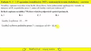 Zadanie 8 Egzamin ósmoklasisty 2022 czerwiectermin dodatkowy  MatFiz24pl [upl. by Nnadroj]