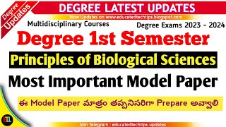 Degree Semester 1  Principles of Biological Sciences Most Important Model Paper UG Exams 2023 2024 [upl. by Thun297]