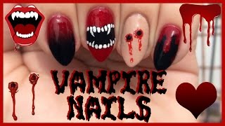 Ombré Vampire Fangs Bite Marks amp Blood Nail Art Tutorial  Halloween Nails [upl. by Sackman]