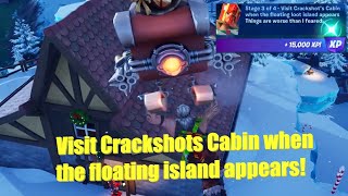 Visit Crackshots Cabin when the floating island appears Now Working Fortnite Winterfest Quest [upl. by Narton]