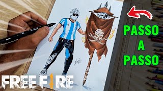 COMO DESENHAR FREE FIRE COMBINAÇÃO DE SKIN COM EMOTE BANDEIRÃO passo a passo completo [upl. by Lenahtan]