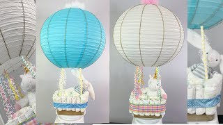 HOT AIR BALLOON DIAPER CAKE  Baby Shower Celebration  Centerpiece Tutorial [upl. by Riay]