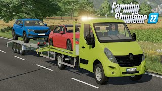 FS22  TRANSPORTING CARS w Renault Master TOWTRUCK  Truck Mod for Farming Simulator 2022 ROLEPLAY [upl. by Sephira]