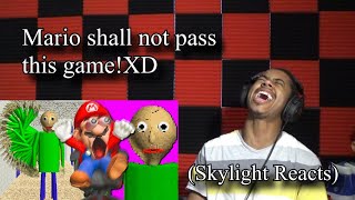 Mario Lost His Sanity SMG4 Mario Plays Baldis Basics  Skylight Reacts [upl. by Schoof]