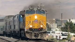 Both Amtrak California Zephyr Trains 6 amp 5 with The UP Helper on Train 5 on Sutra Street in Reno [upl. by Pyszka]