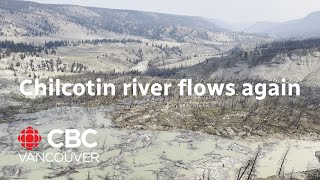 Water begins moving past landslide damming Chilcotin River [upl. by Juta]