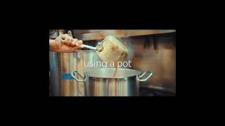 Using a pot to move broth in a pot into another pot 😂 chef food [upl. by Nrubyar456]