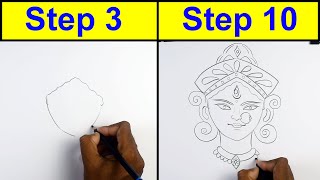 Maa Durga Face Line Drawing with Pencil StepbyStep Tutorial for Beginners [upl. by Okomot498]