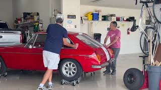 MGB GT returns and using a Car Dollie to move your car in the garage [upl. by Ellehcit431]