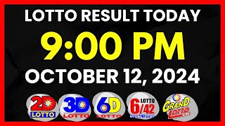 Lotto Result Today 9PM Draw October 12 2024  2D 3D Swertres 6D 642 655 PCSOlotto [upl. by Eissirk]