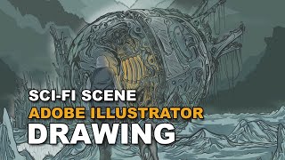 Time Lapse SCI FI MEADOW ADOBE ILLUSTRATOR DRAWING [upl. by Aitsirt]