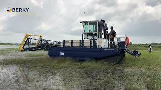 BERKY Triton 550 Amphi  the amphibious aquatic weed harvester clearing ponds in Sri Lanka [upl. by Eleen]