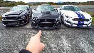 2020 SHELBY GT500 VS 2014 GT500 SUPER SNAKE VS GT350R  ULTIMATE REV BATTLE [upl. by Ecinej]