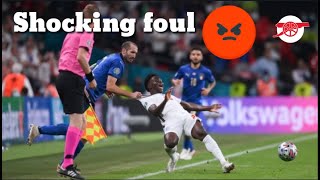 Shocking foul by Chiellini on Saka in Euro 2020 final  Arsenal News Today [upl. by Peednus783]