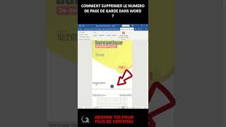 Comment Supprimer le Numéro de Page sur la Page de Garde dans Word Word astucesword shorts [upl. by Ninos]