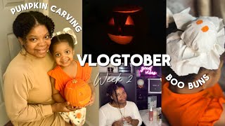 VLOGTOBER Week 2 l chit chat w me pumpkin carving boo buns [upl. by Nnyleak359]