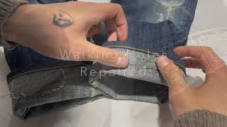 Walked holes in jeans repaired [upl. by Earissed]