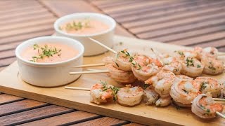 Brochettes de scampis et paprika dip  FR [upl. by Atnauq]