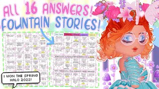 ALL 16 FOUNTAIN STORY ANSWERS UPDATED  Win Spring Halo 2022 🏰 Royale High ROBLOX [upl. by Steffy3]