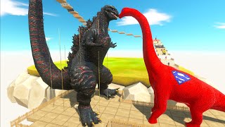 GODZILLA FIGHT WHIT BRACHIOSAURUS DINOSAUR  Animal Revolt Battle Simulator [upl. by Noissap]