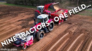 4Kᵁᴴᴰ March 2024 Foskett Farms crew planting potatoes in Suffolk Nine tractors in one field [upl. by Marek662]