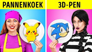 GEWELDIGE 3DPEN VS PANNENKOEKENKUNSTCHALLENGE  Wednesday vs Pikachu Gave DIYideeën door 123 GO [upl. by Burhans]