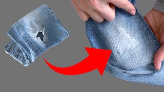 How to sew a hole in jeans with fabric patch  Amazing sewing tips and tricks [upl. by Allicserp843]