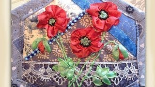 how to make silk ribbon embroidery field poppy flowers [upl. by Eldredge]