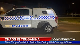 Teen Gang Crashes into Police Car During Wild Chase [upl. by Nauwtna189]