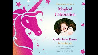 Birthday Invitation  Glittery Unicorn New Designs 2019 [upl. by Arden]