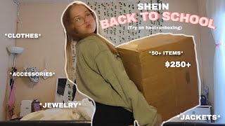 SHEIN BACK TO SCHOOL HAUL TRYON 50 ITEMS 250 CLOTHES ACCESSORIES JELWERY ECT 🏫 [upl. by Collum]