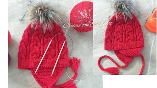 cappello con trecce ai ferri per bambini [upl. by Grannia]