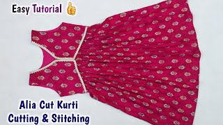 Kids Alia Style Kurti cutting and stitchingAliya Cut KurtiFrock CuttingBaby Frock Cutting [upl. by Grodin]