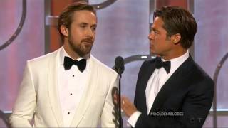 Ryan Gosling and Brad Pitt present at the 2016 Golden Globes [upl. by Laurette146]