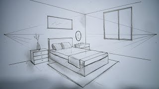 how to draw a simple bedroom in 2 point perspective for beginner [upl. by Ramhaj319]