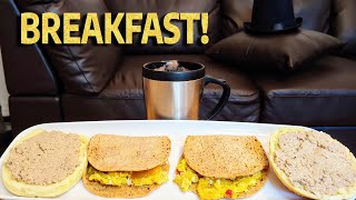 SCRAMBLED EGGS FLATBREAD AND PORK PATE CRETONS ON TOASTED BUN BREAKFAST MUKBANG [upl. by Pigeon688]