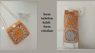 motifli telefon çantası hemde cüzdan yapımı şarj prizine uygun kolay ve şık tasarım crochettasarım [upl. by Nakre725]