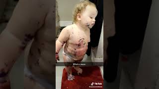 Toddler splattered with paint looks pleased paint  1196668 [upl. by Xela]