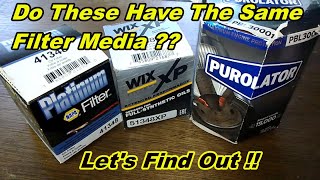 Purolator Boss Wix XP Napa Platinum Oil Filter Cut Open Oil Filter Media Comparison [upl. by Acebber]