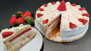 TORTA ALLE FRAGOLE con strato di gelèe Bellissima e Buonissima RICETTA FACILE per tutta la famiglia [upl. by Herzberg225]