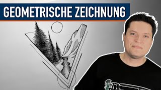 Geometrische Zeichnung ✏️ mit einer Landschaft zeichnen  Komplette Zeichenübung [upl. by Koblas]