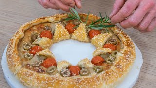 Ghirlanda di Natale in 5 minuti – Basta 1 rotolo di pasta sfoglia idea per l’antipasto di Natale🎄 [upl. by Cannell]