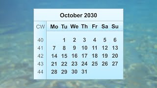 October 2030 Calendar [upl. by Munn]