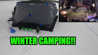 Winter CAMPING for 3 DAYS  Ice Fishing Walleye [upl. by Noram851]