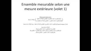 Théorie de la mesure partie 16  Ensemble mesurable selon une mesure extérieure volet 1 [upl. by Isyad361]