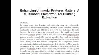 Enhancing Unimodal Features Matters A Multimodal Framework for Building Extraction [upl. by Siramad]