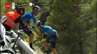 Alejandro Valverde  crash on stage 9 Vuelta 2021 [upl. by Nasya833]