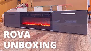 Unboxing Meble Furniture Rova Electric Fireplace 75quot TV Stand  Aiyah TV Stand for TVs up to 70quot [upl. by Etiuqram]