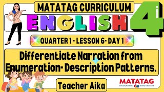 MATATAG English 4 Grade 4 Quarter1 Lesson 6 Diff Narration from Enumeration Description Patterns v2 [upl. by Eynenihc112]